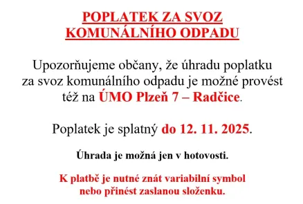 Oznámení - úhrada poplatku za svoz komunálního odpadu