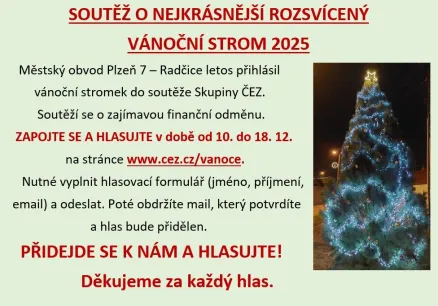 Soutěž o nejkrásnější rozsvícený vánoční strom 2025 - HLASUJTE s námi