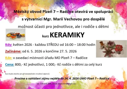 Kurz keramiky pro dospělé (možnost přihlásit i rodiče s dětmi) - květen 2026