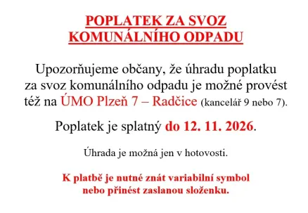 Oznámení - výběr poplatku za svoz komunálního odpadu