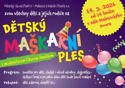 Dětský maškarní ples 14. 3. 2026