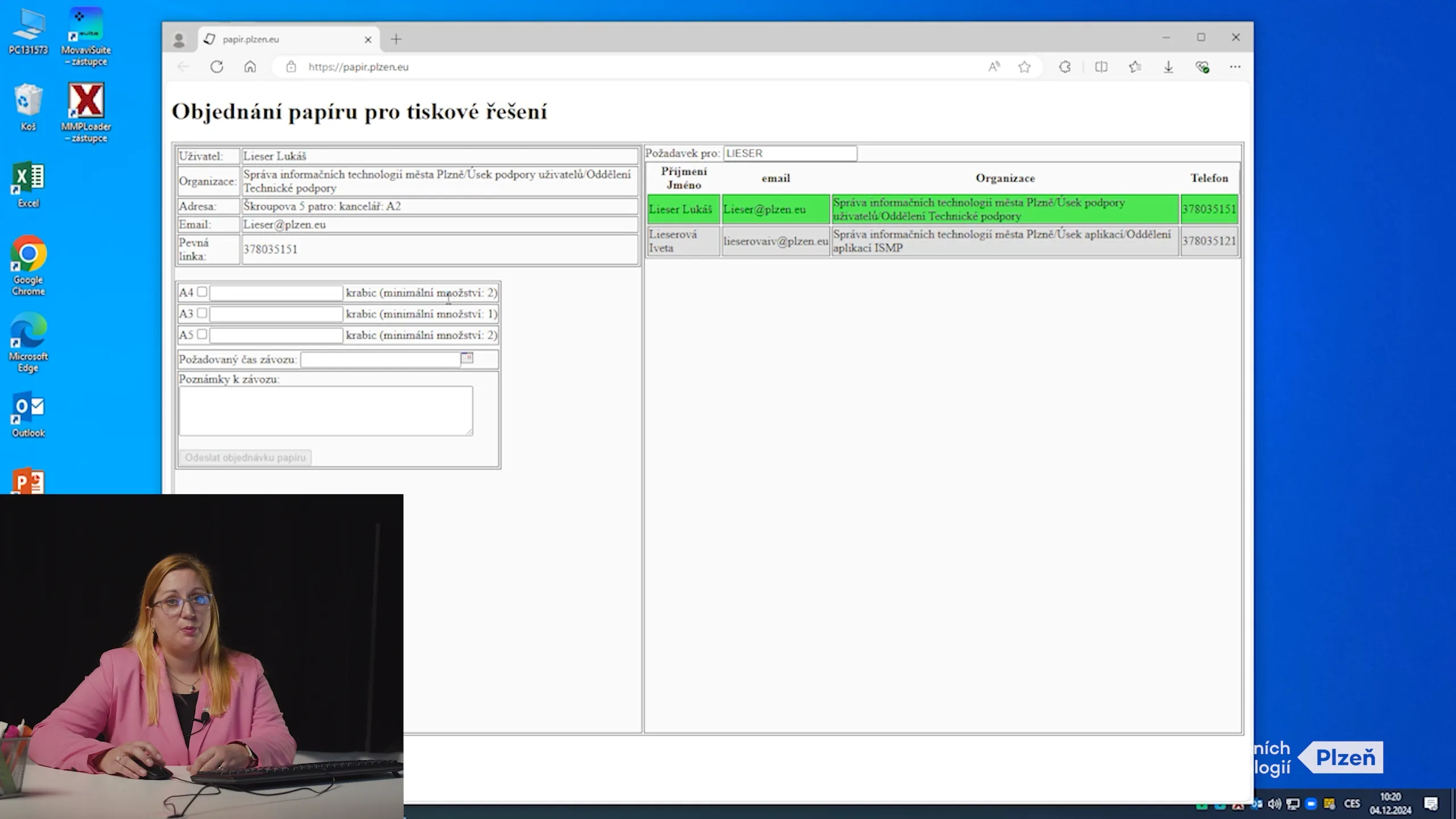 Požadavek na papír