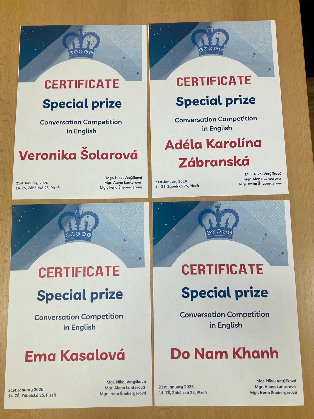 Školní kolo konverzační soutěže v anglickém jazyce