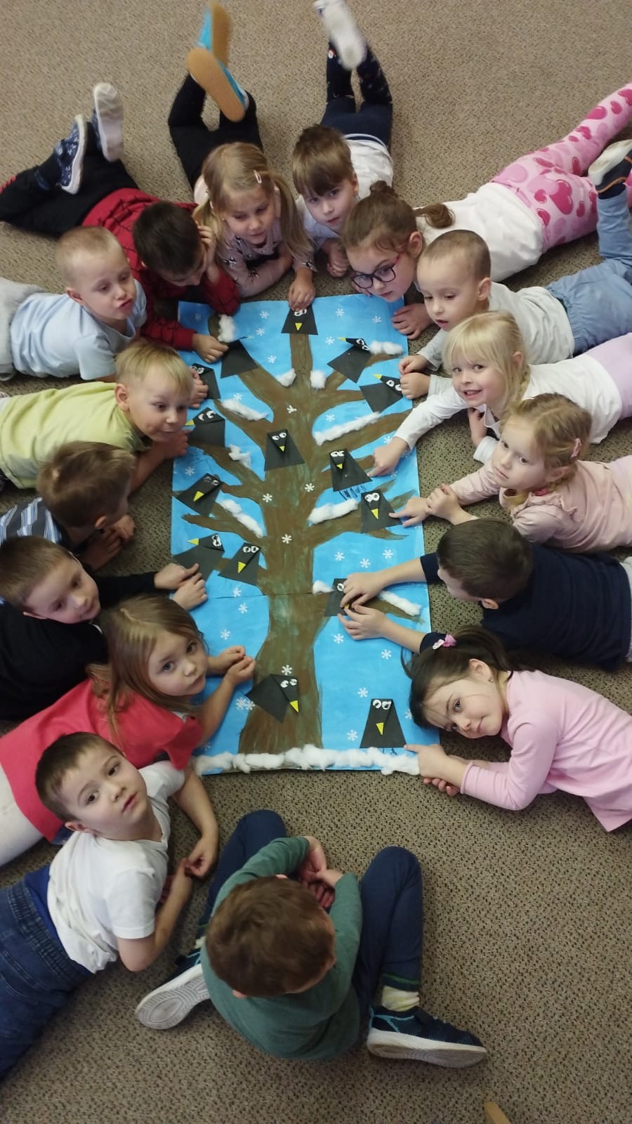 tvoření zimního stromu s ptáčky - lištičky