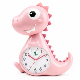 Pink Dinosaur Analogue Alarm Clock for Kids' Bedroom Desk Decor
