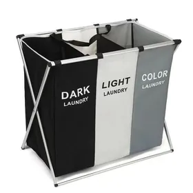 3 Compartments Laundry Basket Hamper for Bathroom and Bedroom