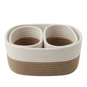 Fabric Storage Basket | Beige & Brown Woven Double Compartment Organiser