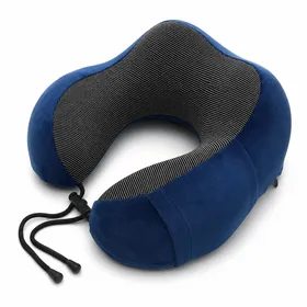 U-Shaped Travel Neck Pillow with Adjustable Drawstring - Navy