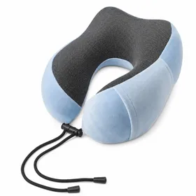 U-Shaped Travel Neck Pillow with Adjustable Drawstring - Sky Blue