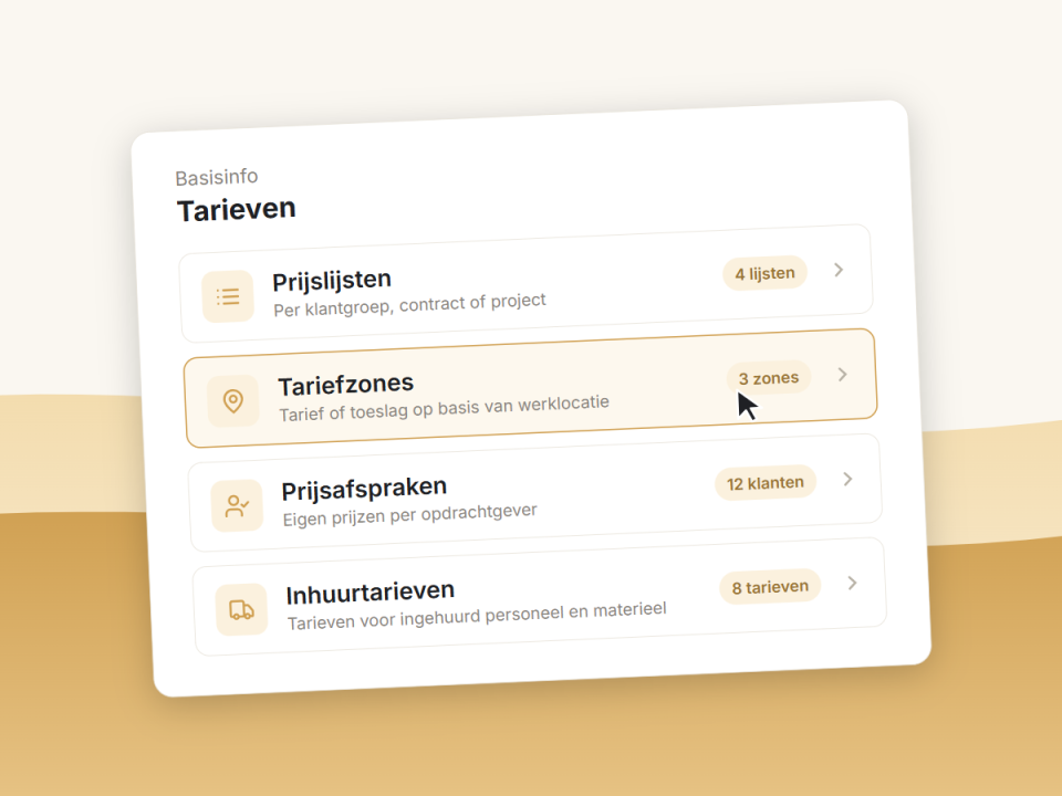 Tariefmogelijkheden in TimeKing