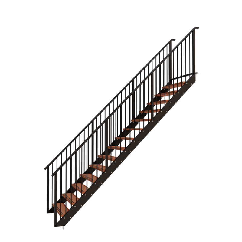 Stalen trap met houten trede Hoogte 3000mm Breedte 1100mm Spijl