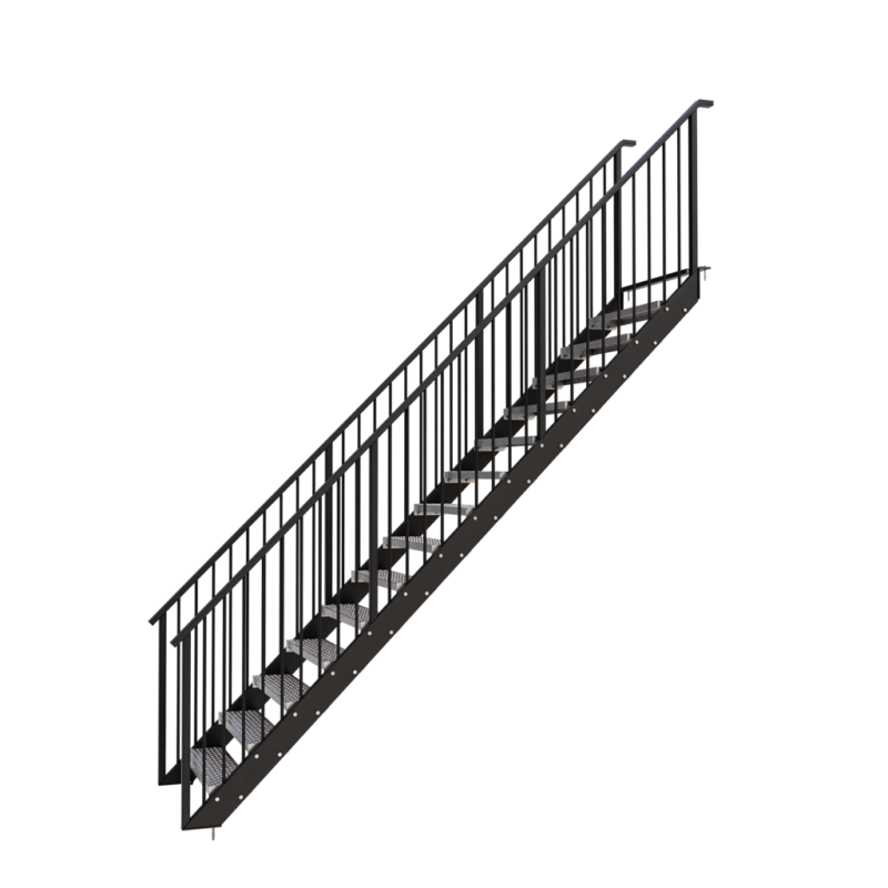Stalen trap met perfotrede Hoogte 3000mm Breedte 1000mm Spijl