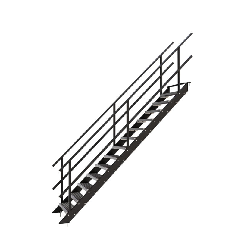 Stalen trap met roostertrede Hoogte 2800mm Breedte 900mm