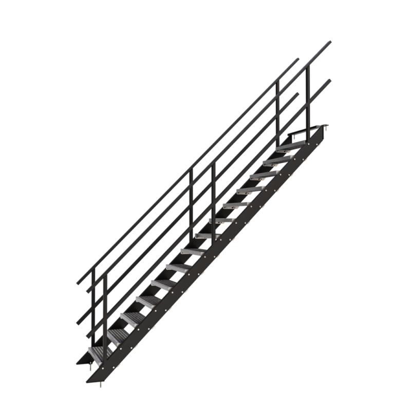 Stalen trap met roostertrede Hoogte 3000mm Breedte 900mm