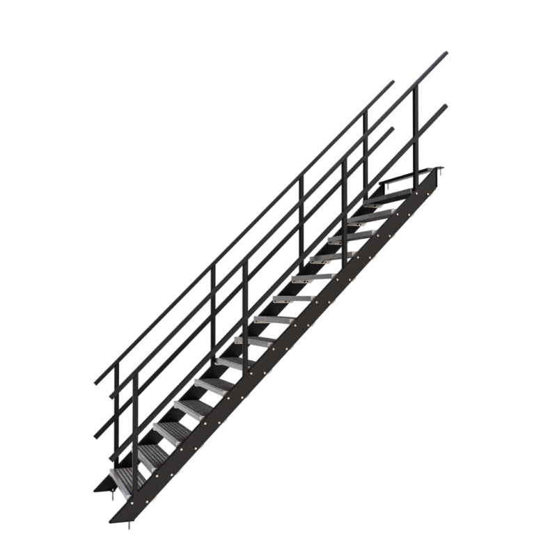 Stalen trap met roostertrede Hoogte 3000mm Breedte 1100mm