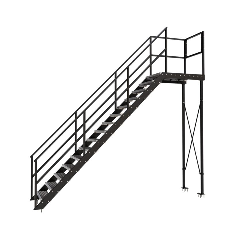 Bordestrap rechts roostertrede Hoogte 3000mm Breedte 1100mm Koker