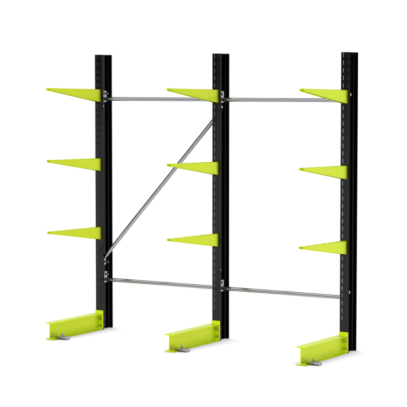Draagarmstelling licht met legborden Hoogte 2000mm I Arm 3x 600mm I Lengte 2000mm I Enkelzijdig