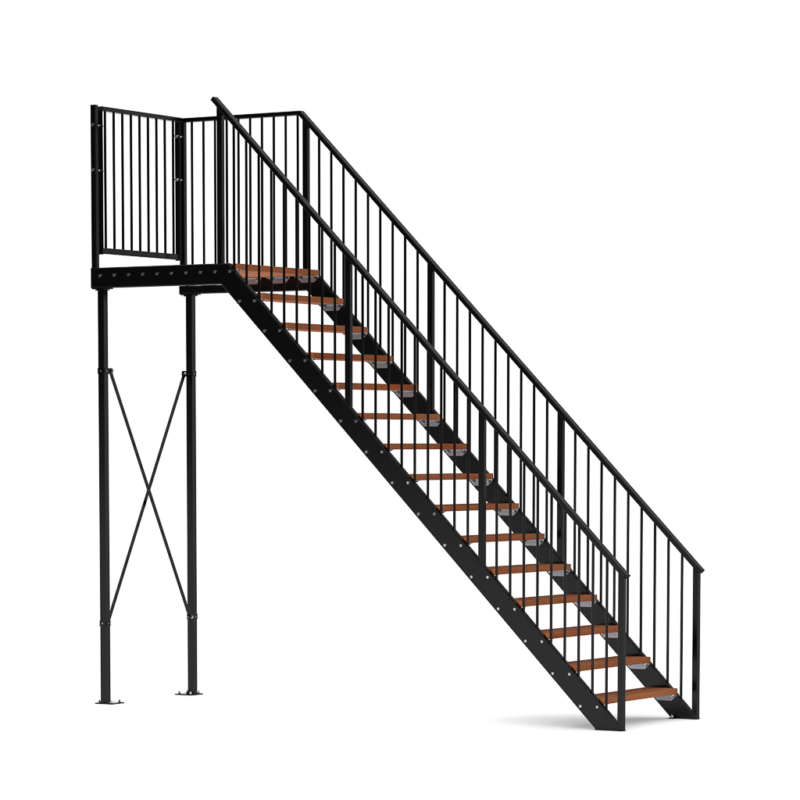 Bordestrap houten trede links Hoogte 3000mm Breedte 1100mm 45 graden Spijlenleuning
