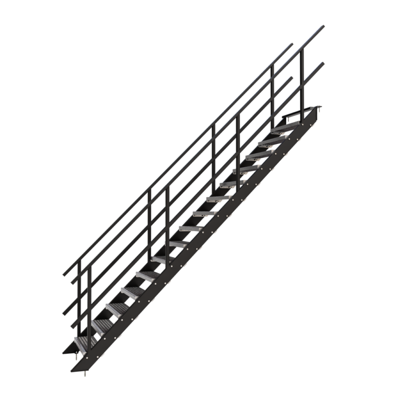 Stalen trap met roostertrede Hoogte 3200mm Breedte 900mm