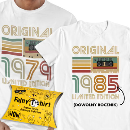 Koszulka na 20 30 40 50 60 Urodziny Personalizowana Kaseta Biała