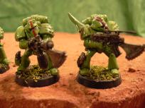 After seeing Little Shop of Horrors, I just had to do something mean and green. Here's sergeant Audrey and a flamer guy.