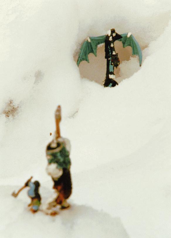 Dragon views dwarf and giant