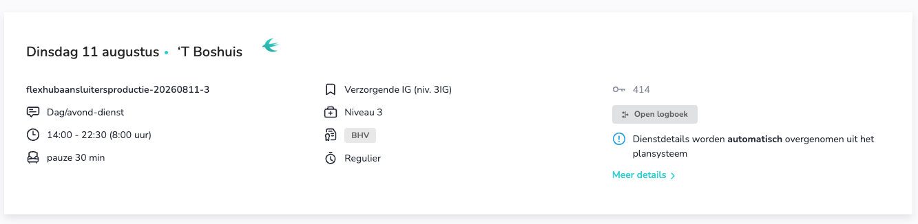 Dienstgegevens in Elanza met de additionele eis BHV als label onder de eigenschap