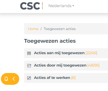 Actieoverzicht in CSC