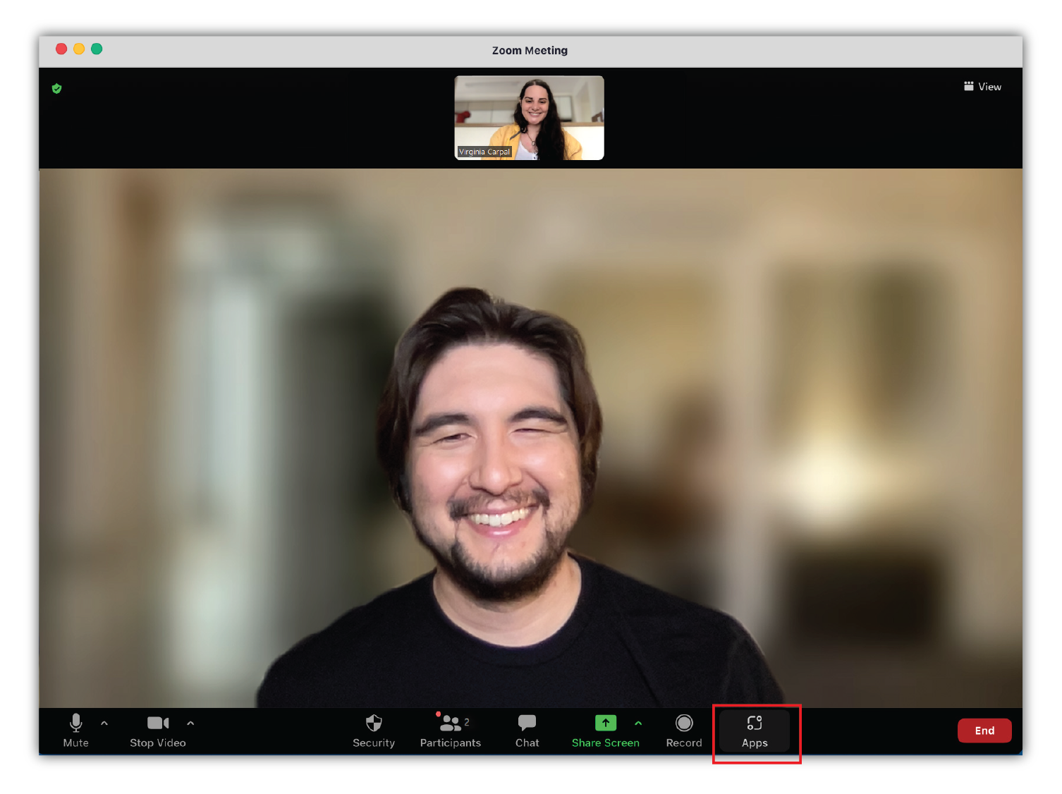 The Apps button inside Zoom