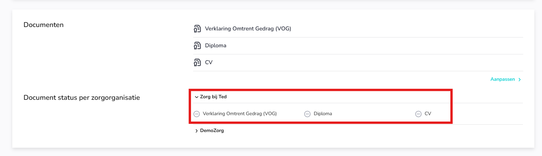 Schermafbeelding van een document met een grijs minnetje-symbool