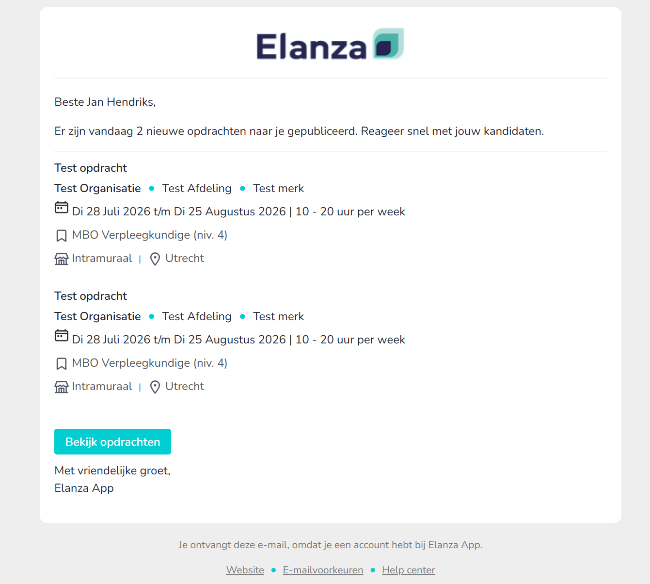 Schermafbeelding van de e-mailnotificatie 'Nieuwe opdrachten om in te vullen'