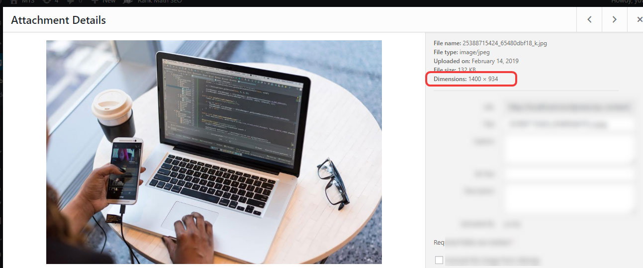 zie afbeeldingsafmetingen in wordpress