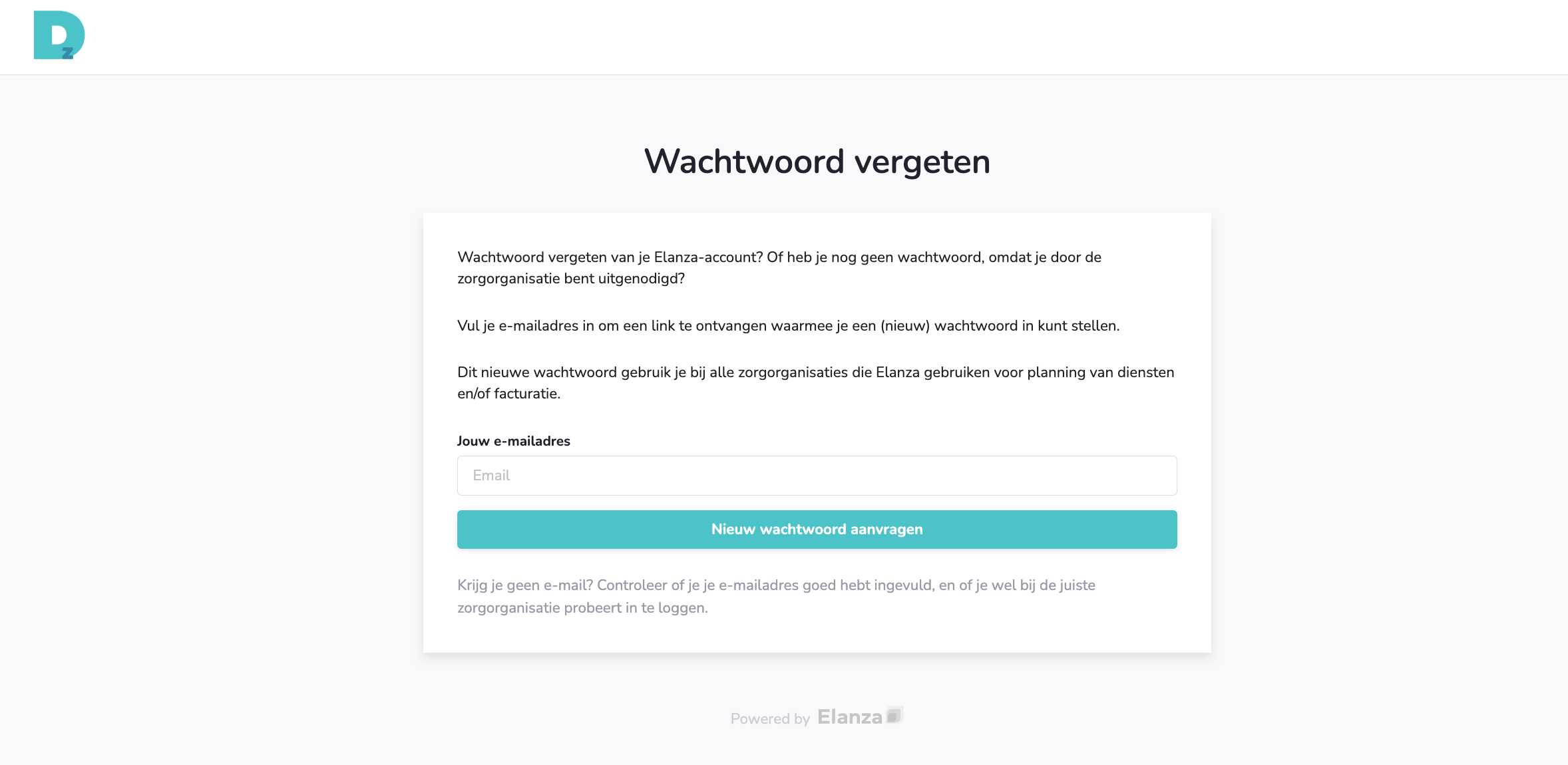 Scherm waarin je je e-mailadres invoert om je wachtwoord opnieuw in te stellen