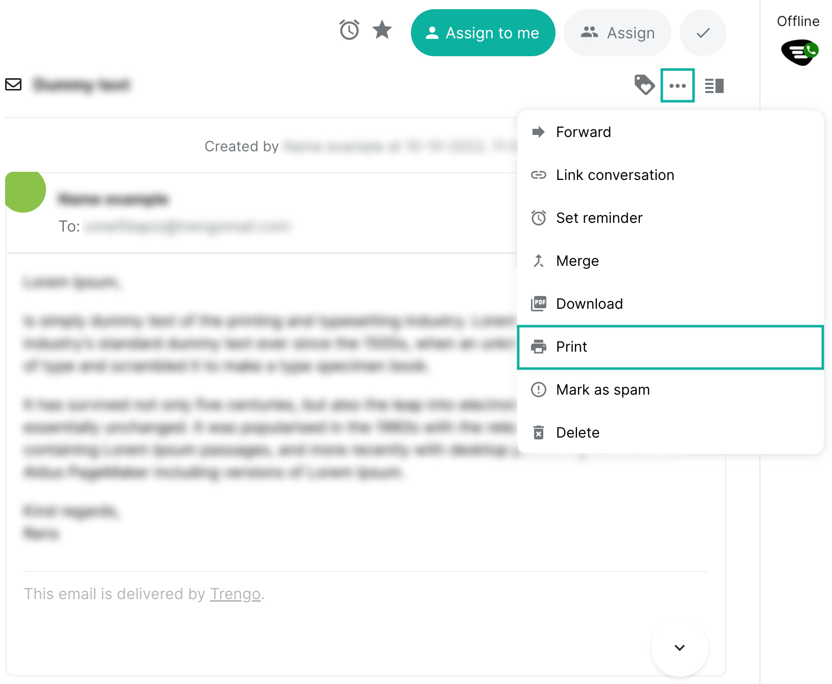Printing a conversation - Trengo - Help Center