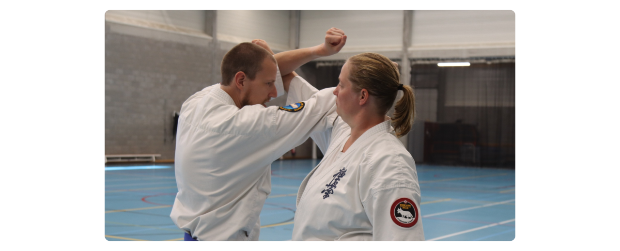 Karateka’s oefenen Bunkai bij Ookami Dojo