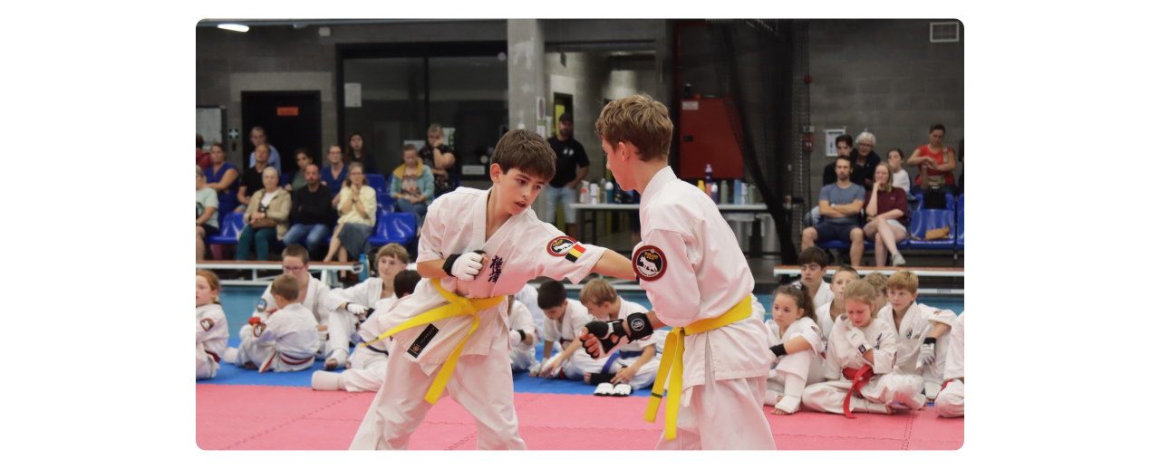 Karateka’s oefenen Kumite bij Ookami Dojo