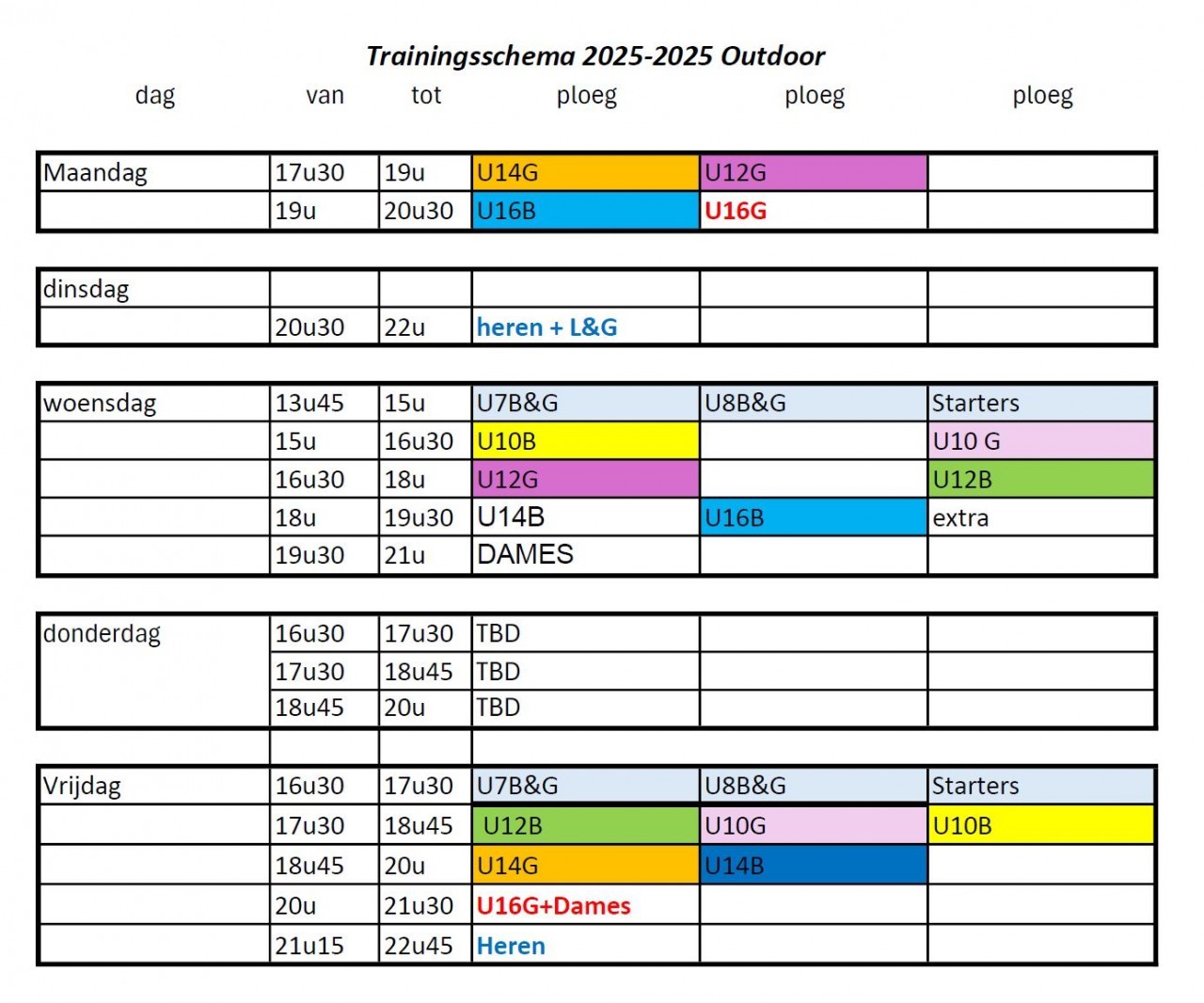 Trainingsschema 2025 2026