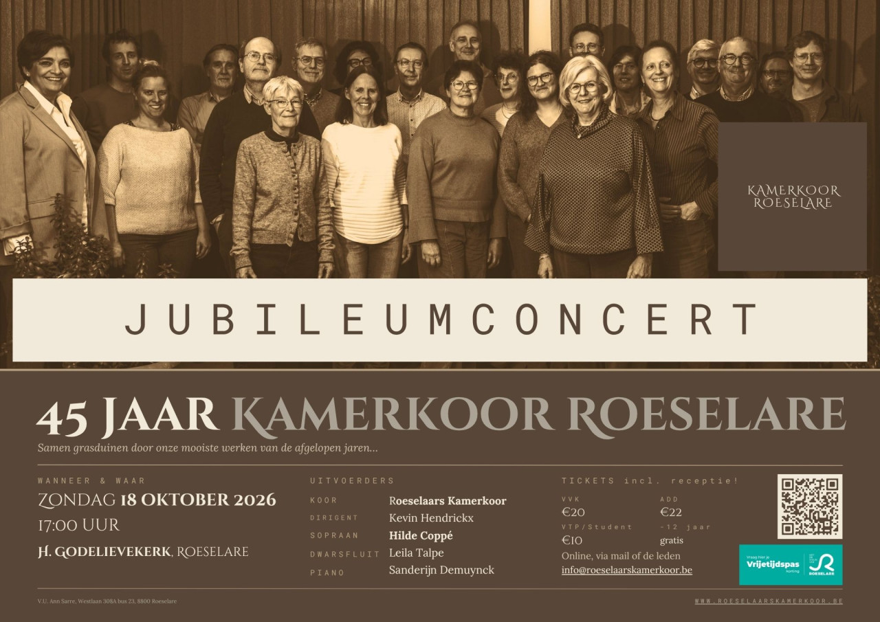 Affiche Jubileumconcert 45 jaar Kamerkoor Roeselare