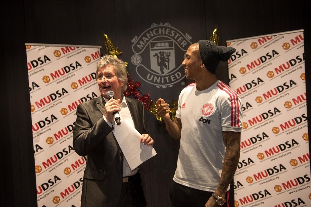 with Man Utd's Ashley Young (and the rest of the first team squad) at Old Trafford, Manchester, Christmas 2018.