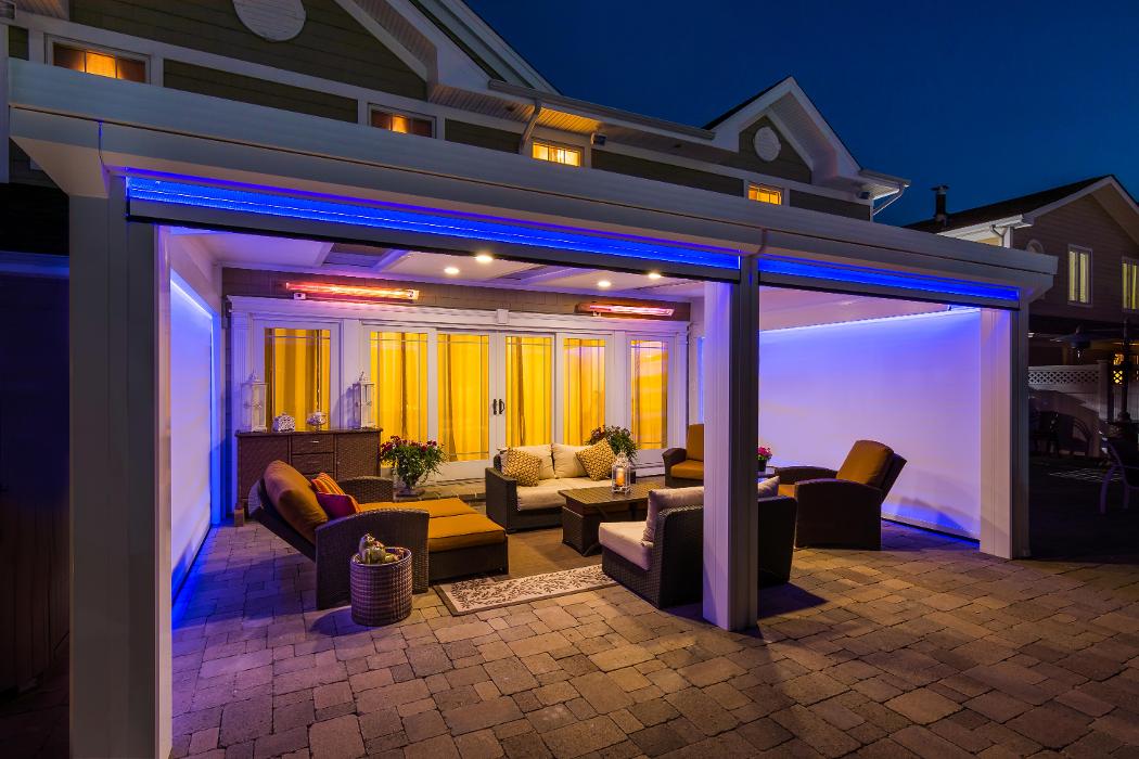 GDM Construction, Four Seasons Sunrooms, LifeRoom Luxe, Retractable Solar Shades, LED Shade lighting, recessed lighting, finished flooring, LifeRoom ConservaGlass skylights
