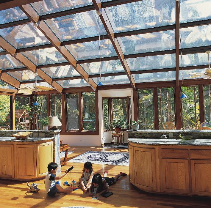 GDM Construction, Four Seasons Sunrooms, engineered wood interior, Conventional base wall, ConservaGlass windows, ConservaGlass roof system