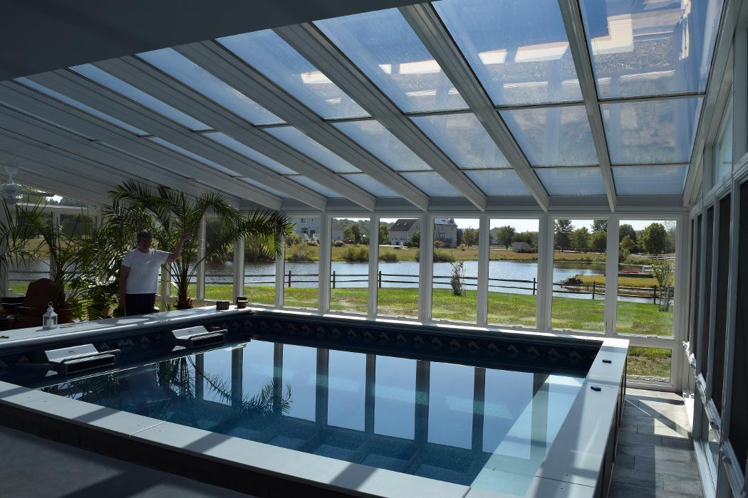 GDM Construction, Four Seasons Sunrooms, pool enclosure, Straight Eave Solarium, ConservaGlass roof system, ConservaGlass windows