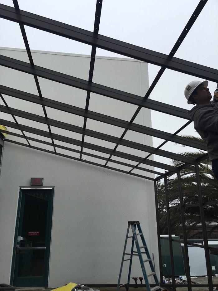 Straight Eave Solarium, Mountain View, Framing, progress photo, solarium roof system