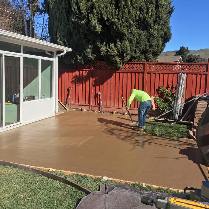Studio Sunroom, Four Seasons Sunrooms, GDM Construction, Stamped Colored Concrete, Progress photo, ConservaGlass operable windows, solid insulated lower transoms