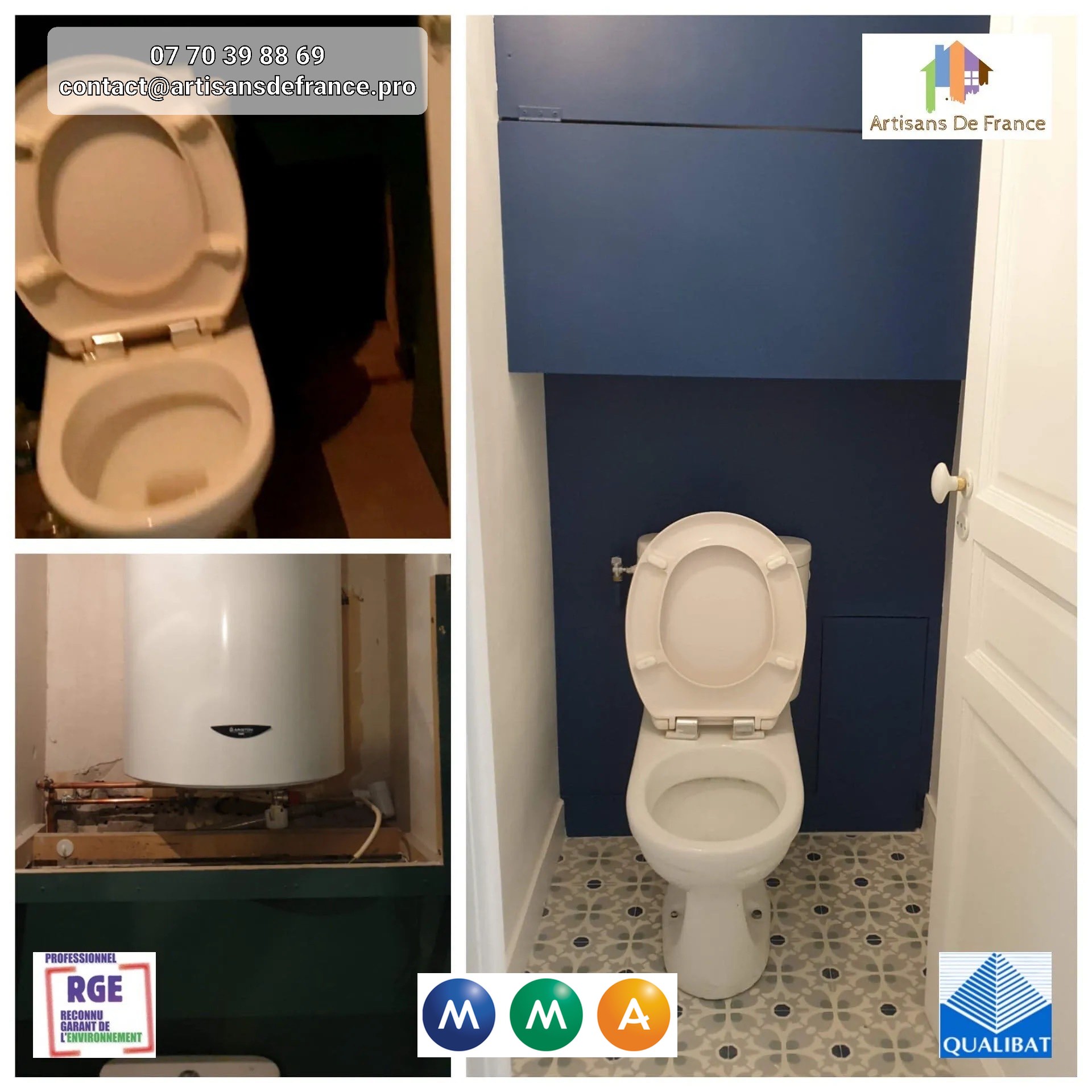 Rénovation WC : Remplacement WC, carrelage, peinture.
