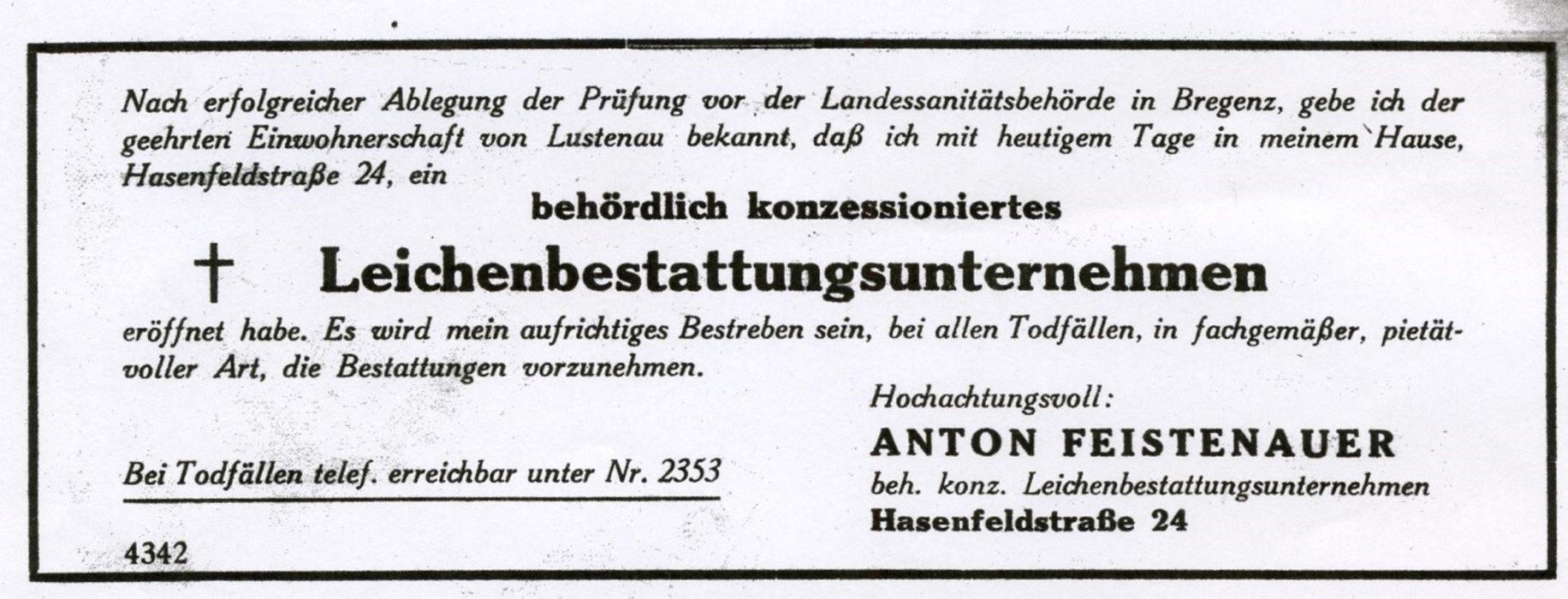 Bestattung Feistenauer, Holzstraße in Lustenau