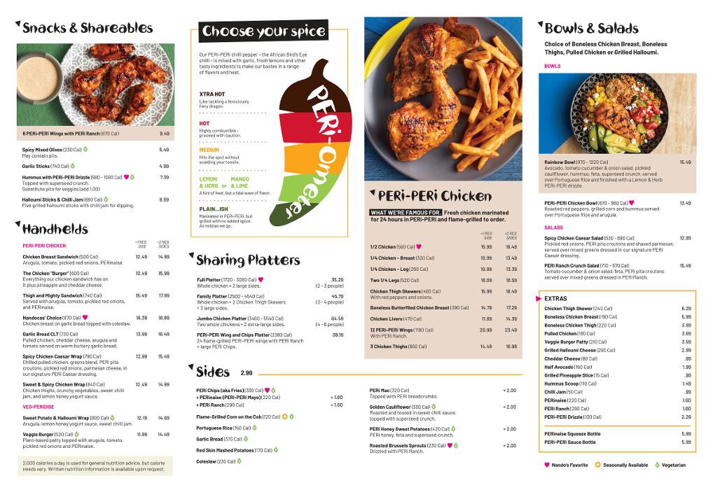 Always fresh, never frozen, our chicken is marinated in PERi-PERi chili peppers for 24-hours, and flame-grilled to order in the heat level of your choice.