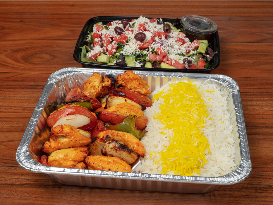 Family Kabob Combo (2 Skewers) - Feeds up to 3 people. Includes choice of 2 sides (rice and/or salad).