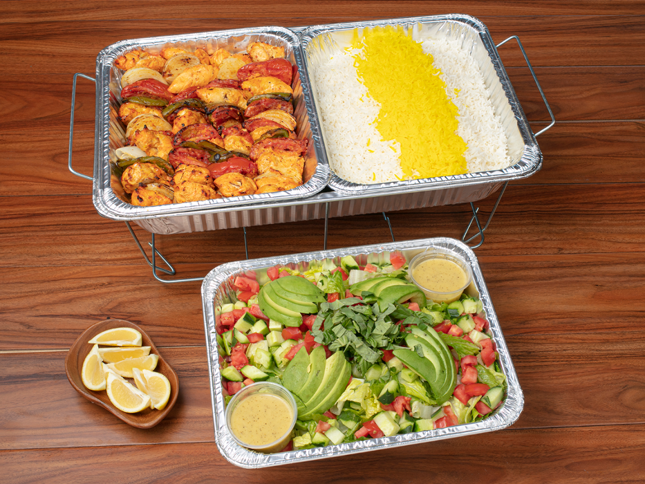 Family Kabob Combo (4 Skewers) - Feeds up to 6 people. Includes choice of 2 sides (rice and/or salad).