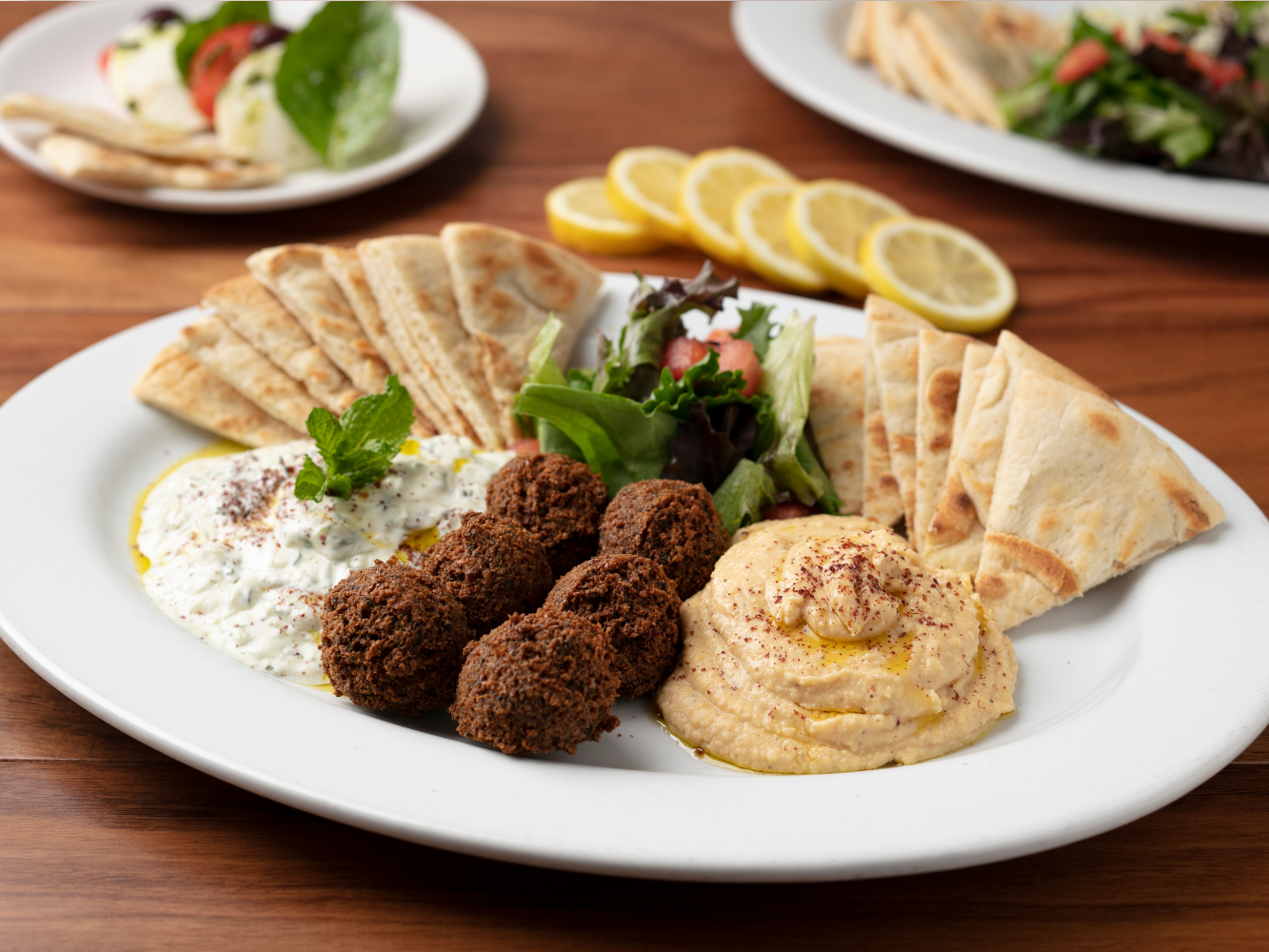 Falafel Combo Appetizer: Falafels are vegan & made in-house from fresh garbanzo beans & herbs